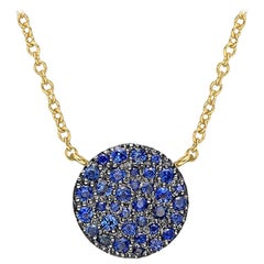Small 18 Karat Yellow Gold and Sapphire Circle Pendant