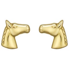 Small 18 Karat Yellow Gold Horse Head Earstuds