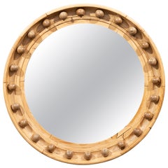 Antique Small 1880s English Oak Convex Bullseye Girandole Mirror with Natural Finish