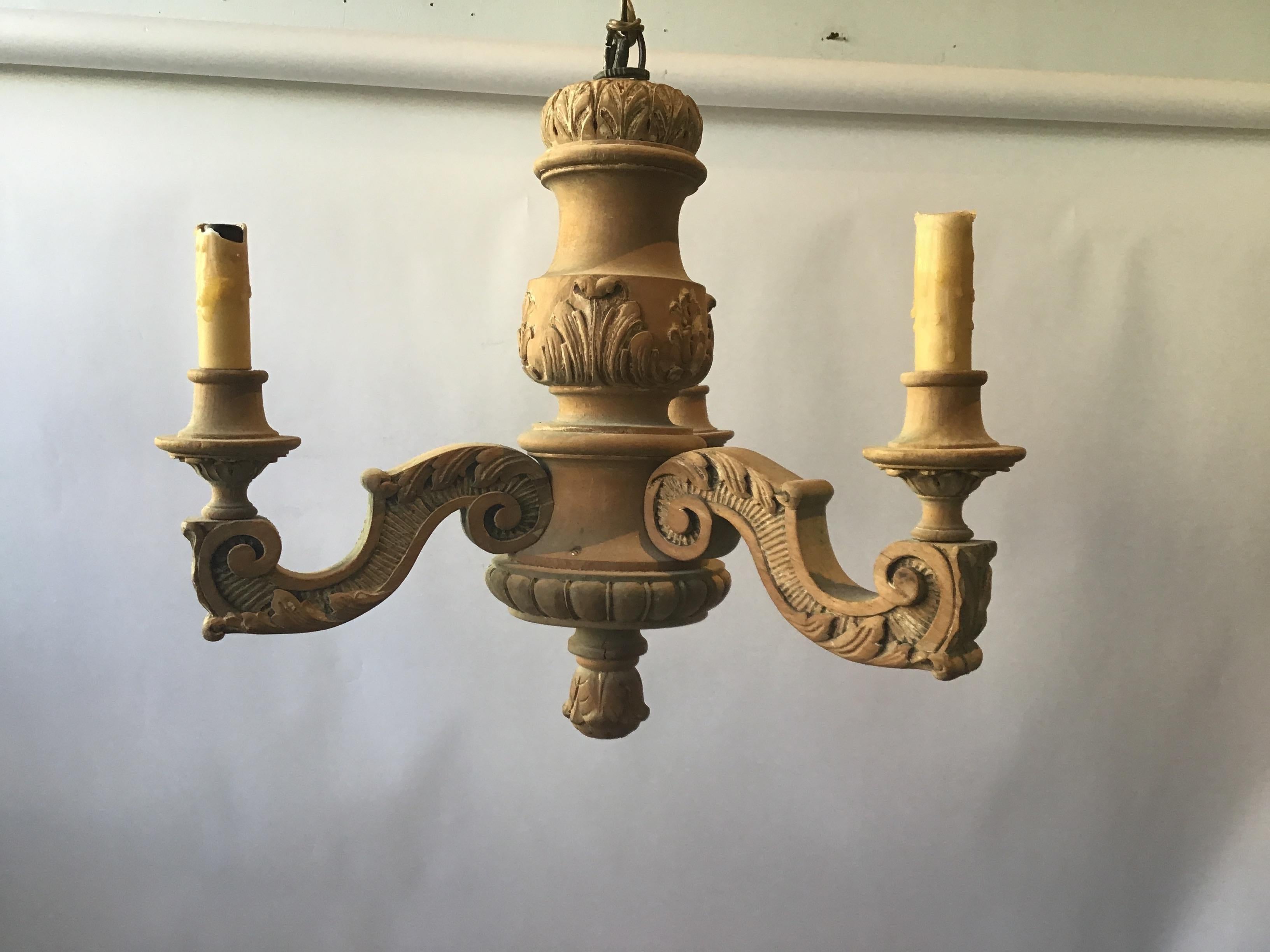 Small 1890s French carved wood chandelier.