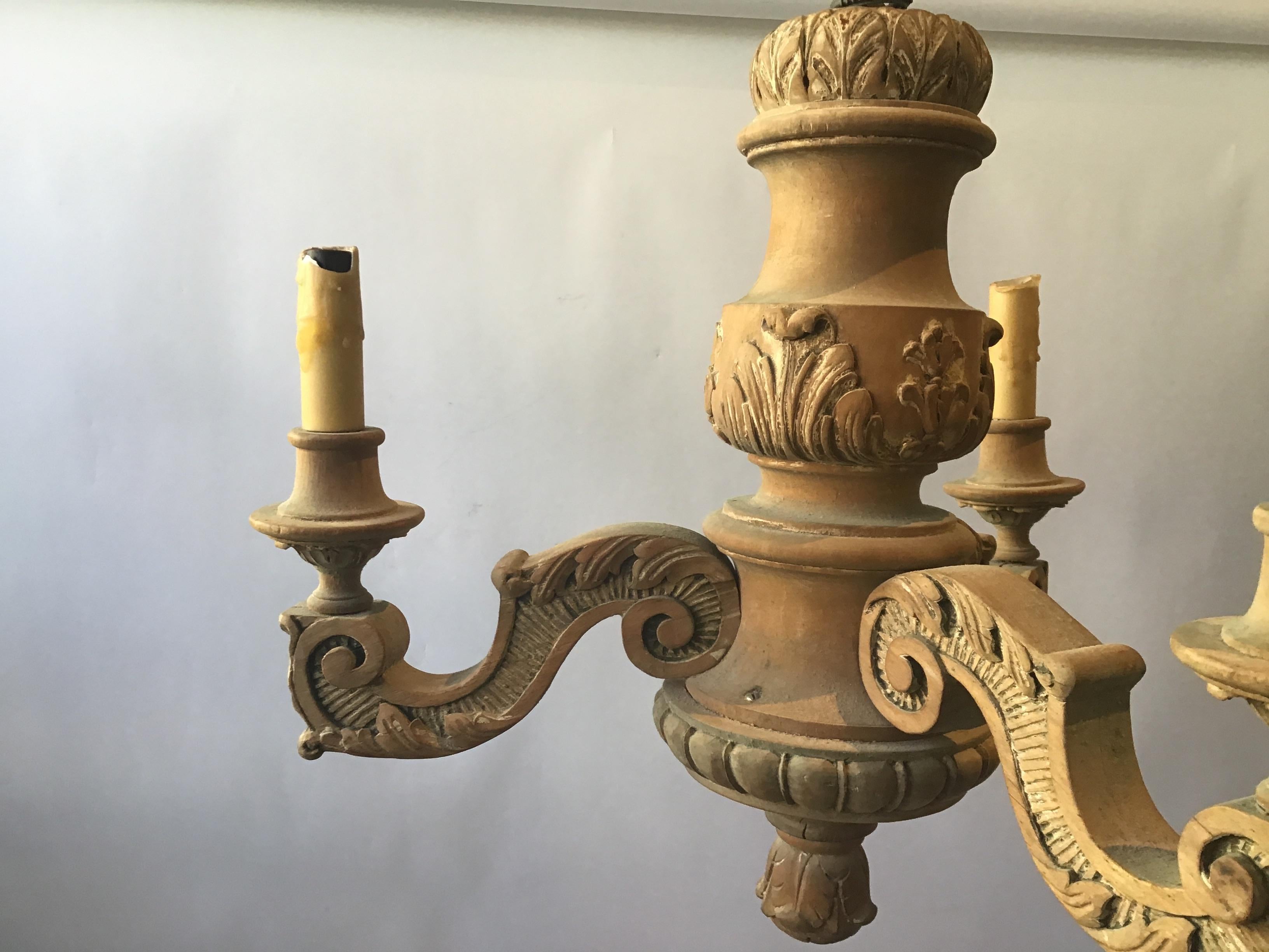 Late 19th Century Small 1890s French Carved Wood Chandelier