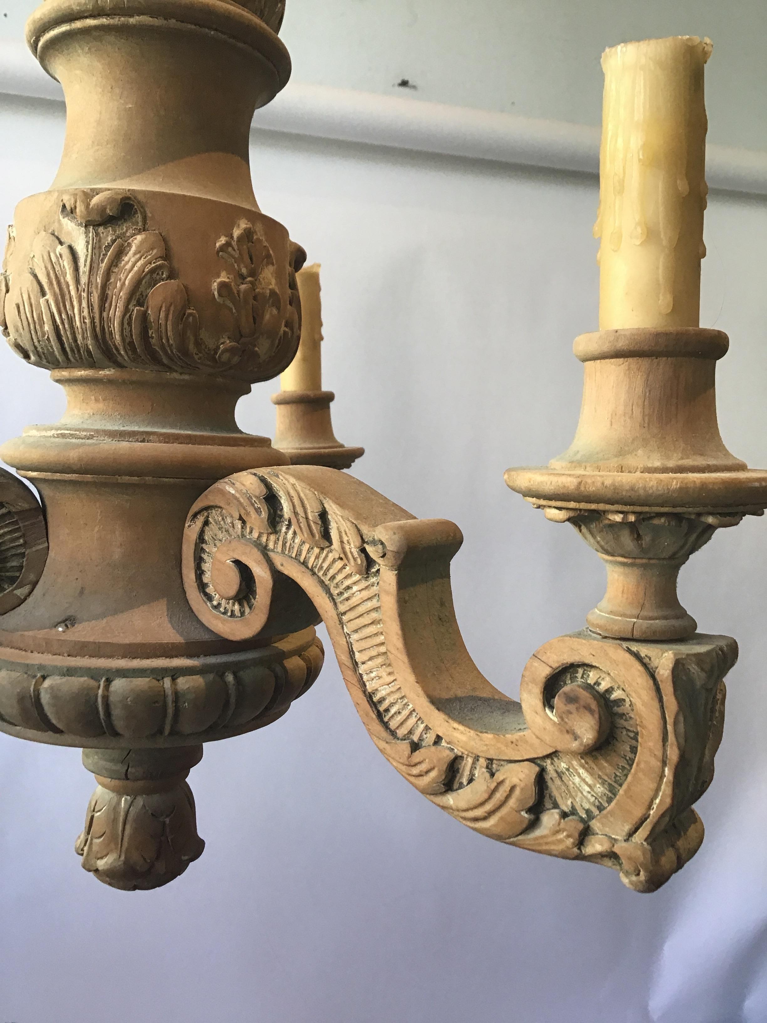 Small 1890s French Carved Wood Chandelier 2