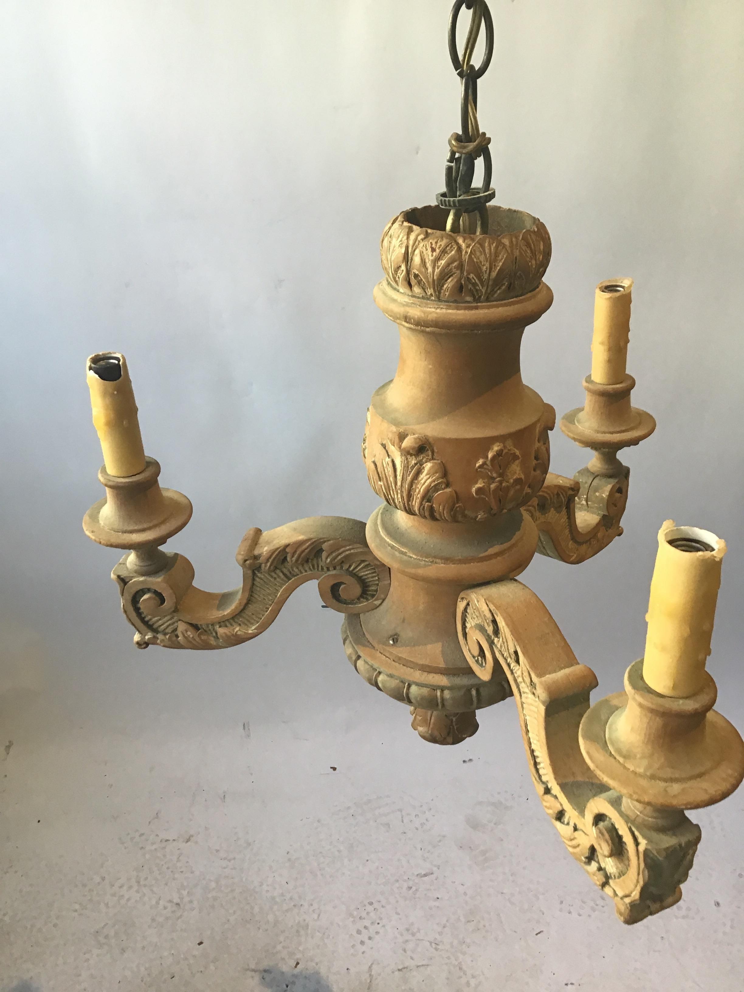 Small 1890s French Carved Wood Chandelier 4