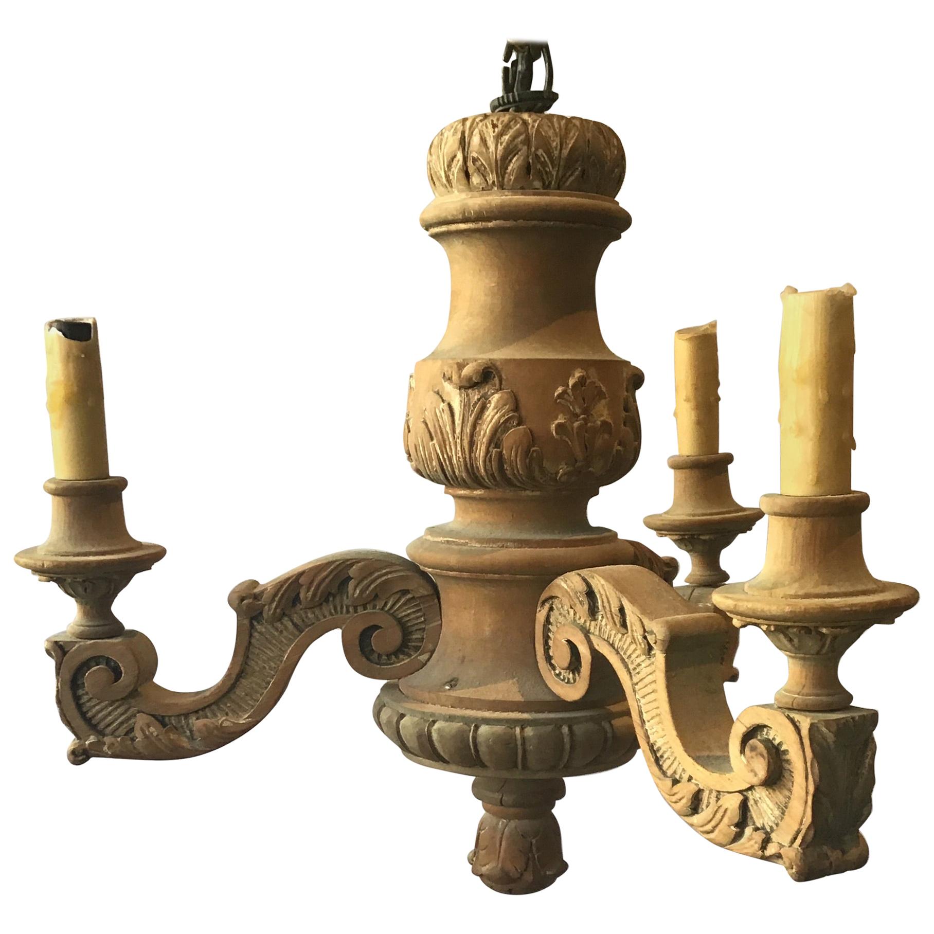 Small 1890s French Carved Wood Chandelier
