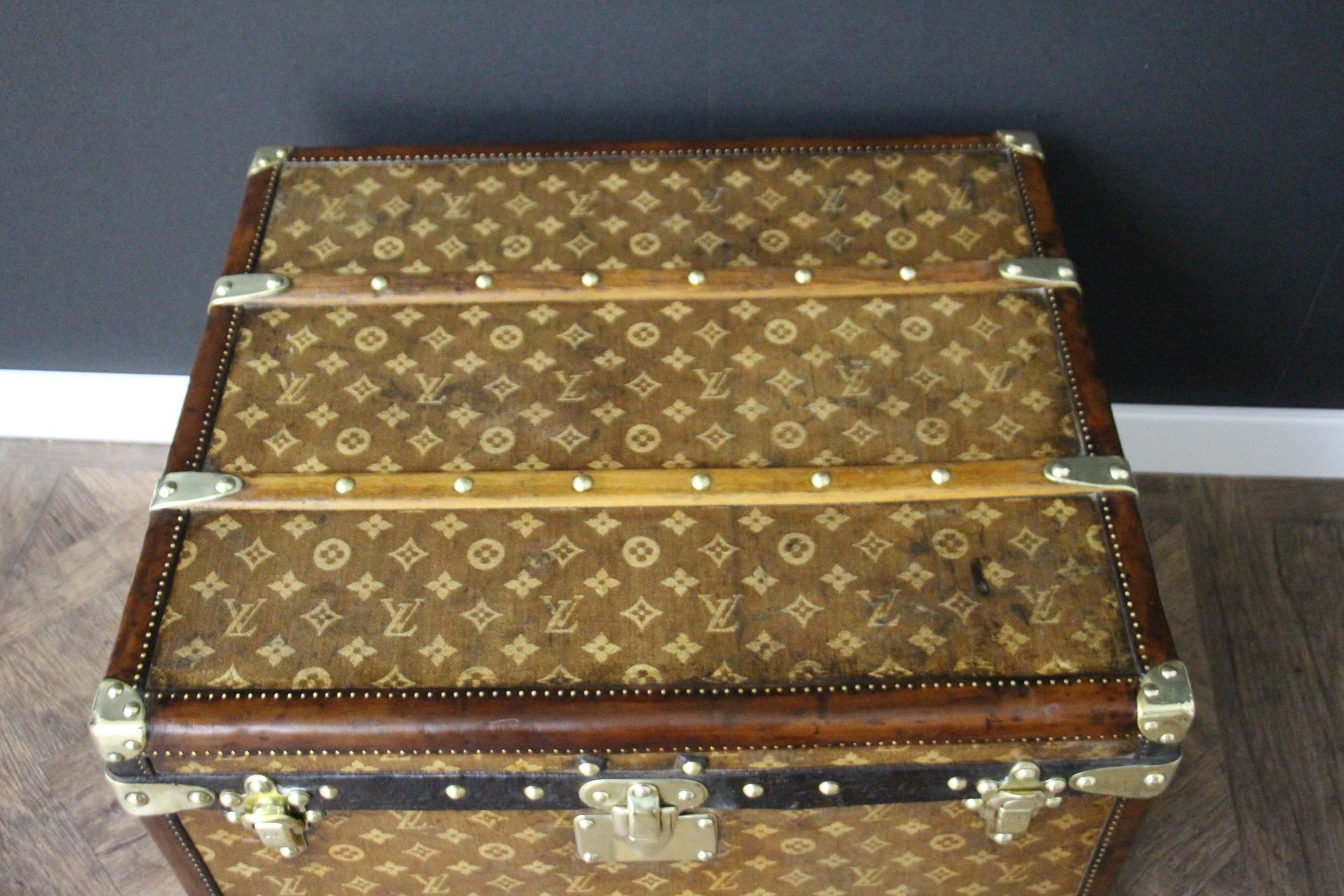 Small 1890's Louis Vuitton Monogram Steamer Trunk, Vuitton Trunk in Woven Canvas 6