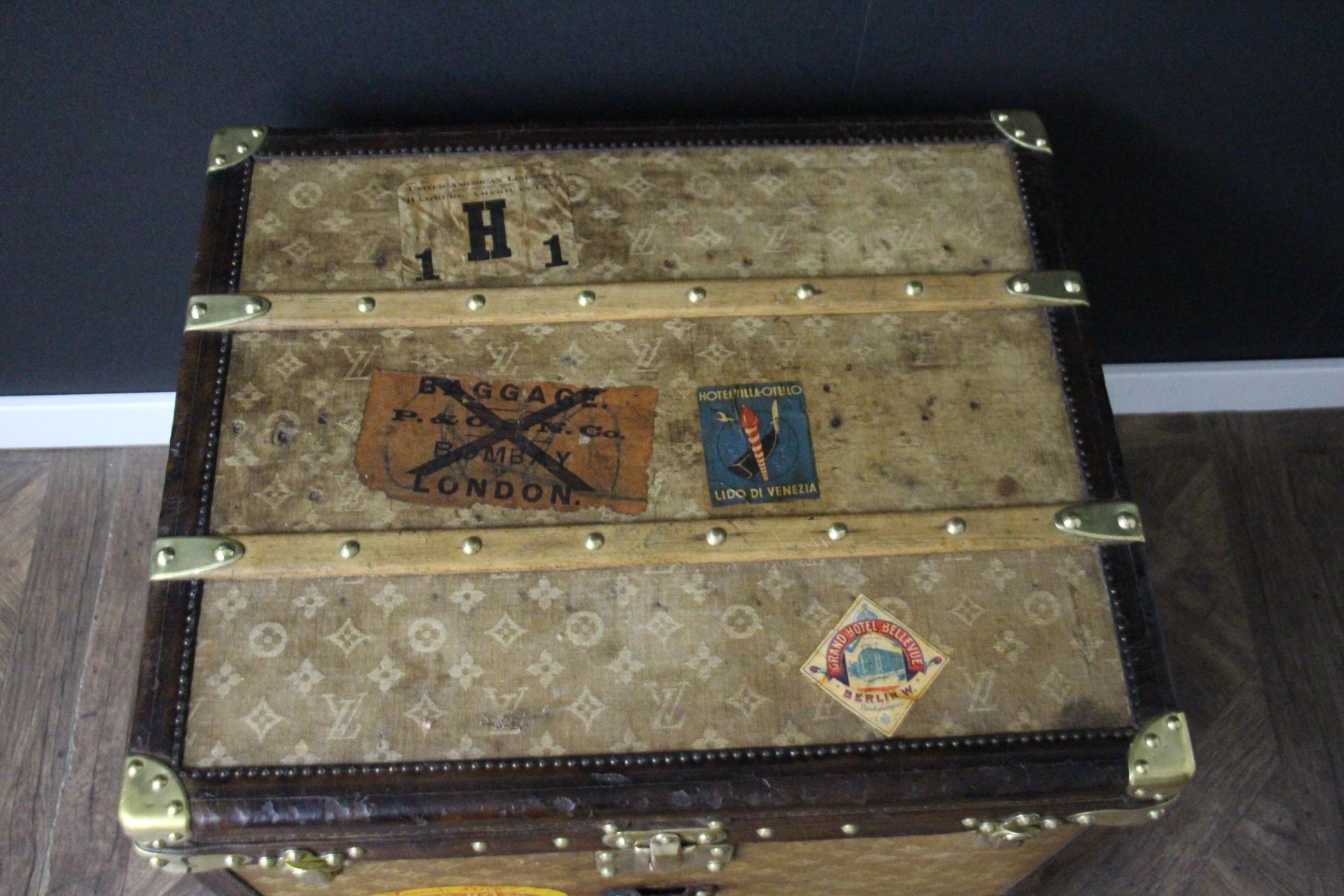 French Small 1890's Louis Vuitton Monogram Steamer Trunk, Vuitton Trunk in Woven Canvas