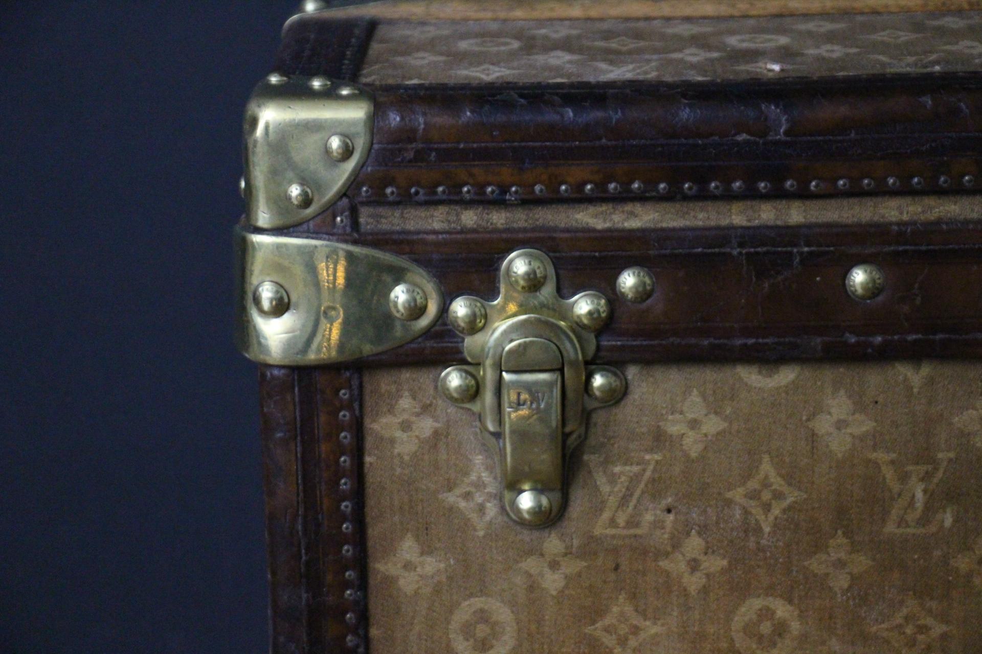 Brass Small 1890's Louis Vuitton Monogram Steamer Trunk, Vuitton Trunk in Woven Canvas