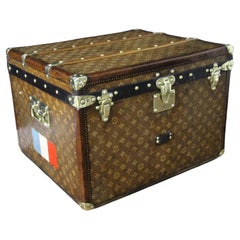 Vintage Small 1890's Louis Vuitton Monogram Steamer Trunk, Vuitton Trunk in Woven Canvas