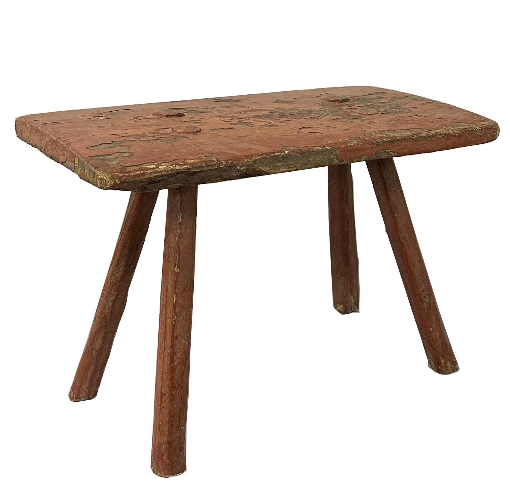 English Small 18c Rustic Red Stool For Sale