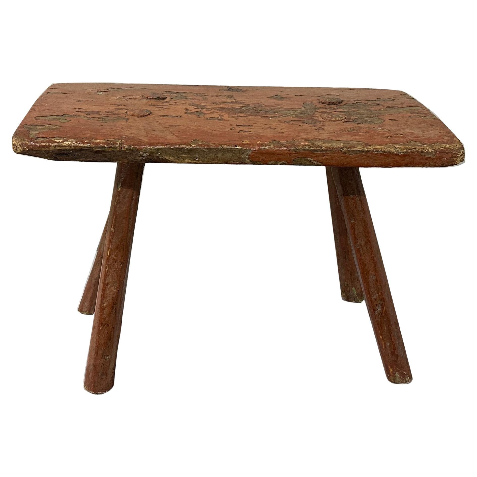 Small 18c Rustic Red Stool For Sale