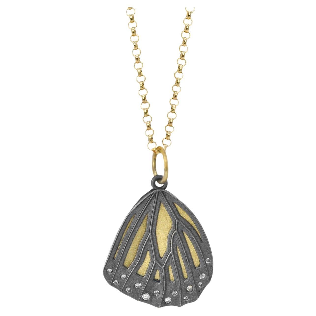 Small 18k Gold and Diamond Monarch Butterfly Bottom Wing Necklace