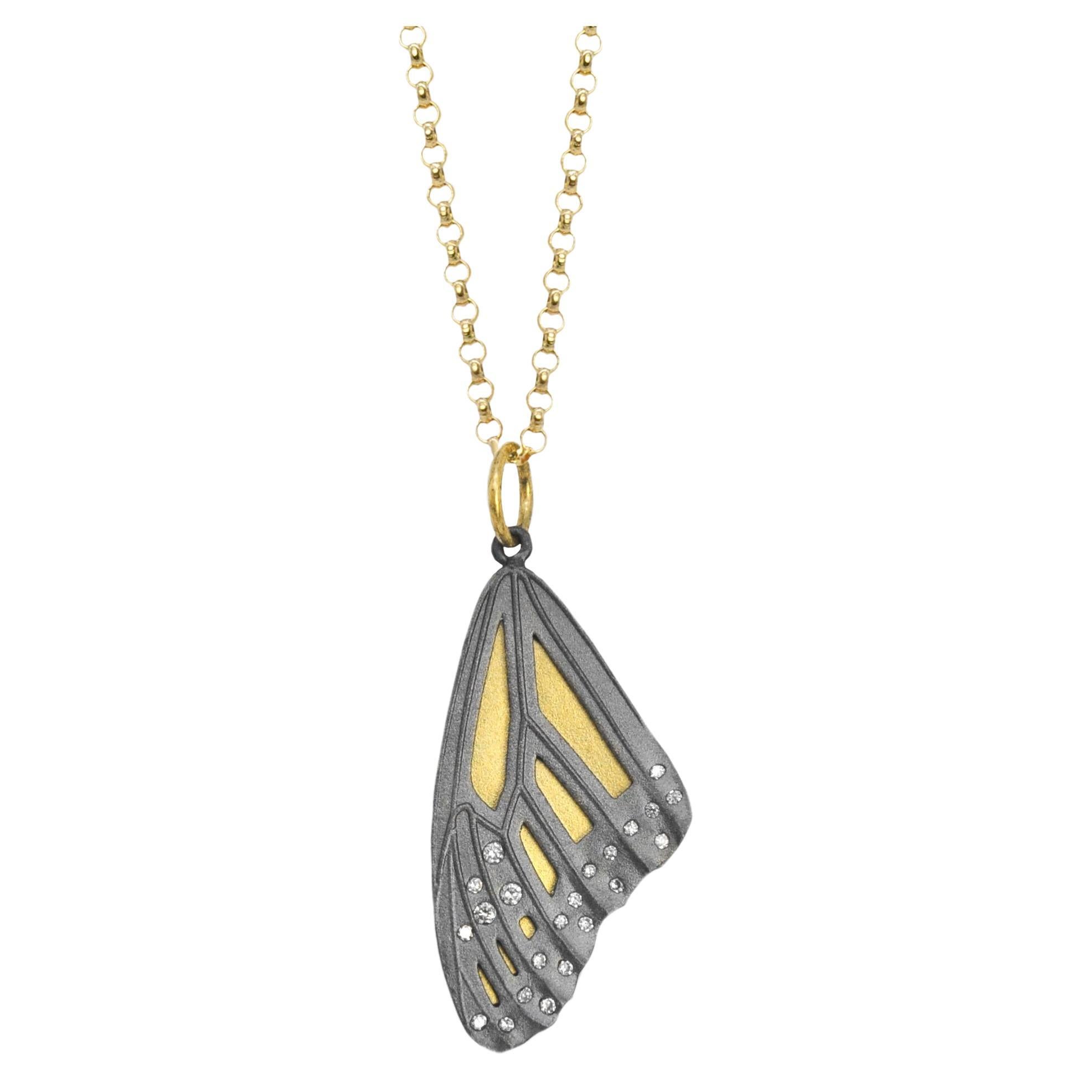 Small 18k Gold and Diamond Monarch Butterfly Top Wing Necklace