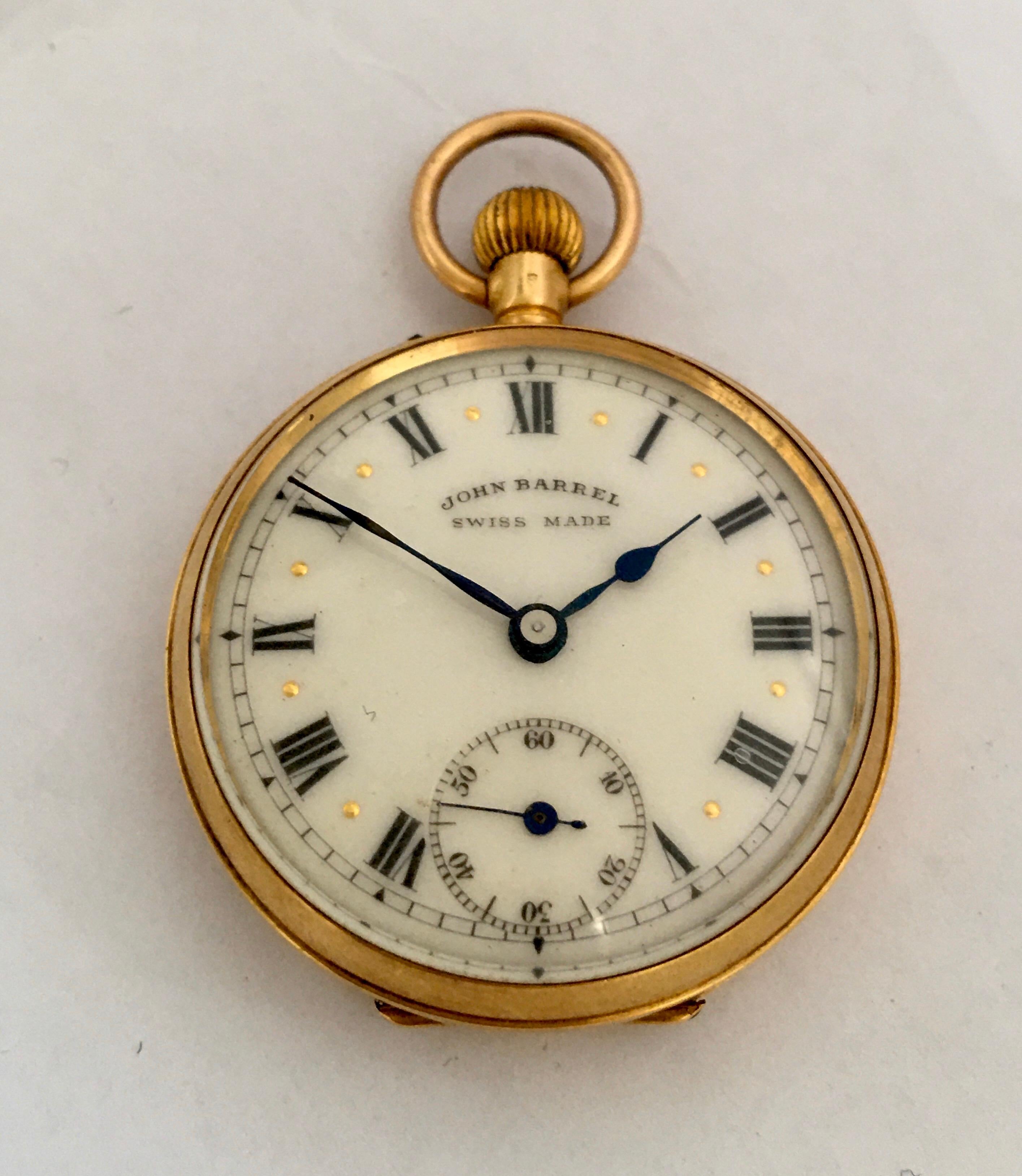 Small 18 Karat Gold John Barrel Pocket Watch 7