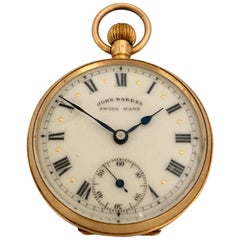 Antique Small 18 Karat Gold John Barrel Pocket Watch