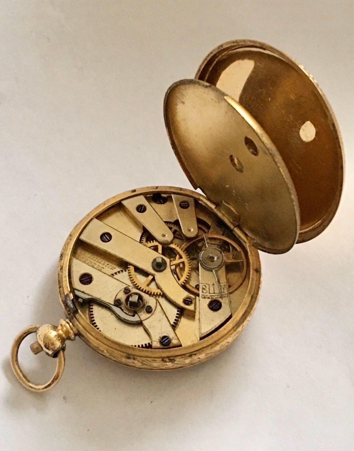 Small 18K Gold Victorian Period Key-Wind Thrussell & Son Geneve Pocket Watch 5