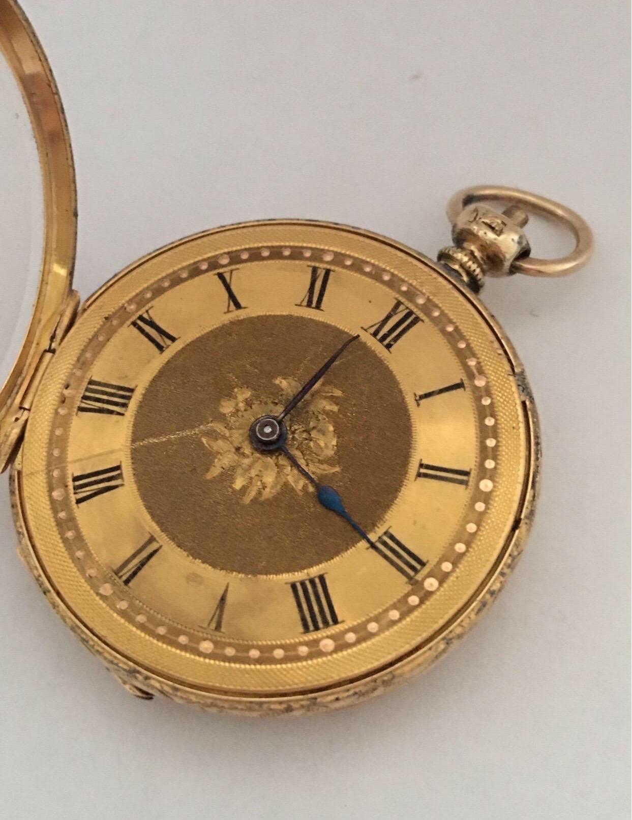 Small 18K Gold Victorian Period Key-Wind Thrussell & Son Geneve Pocket Watch 9