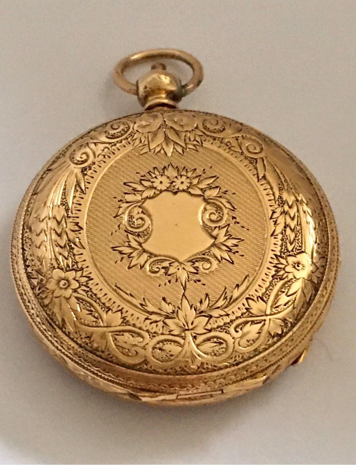 Small 18K Gold Victorian Period Key-Wind Thrussell & Son Geneve Pocket Watch 10
