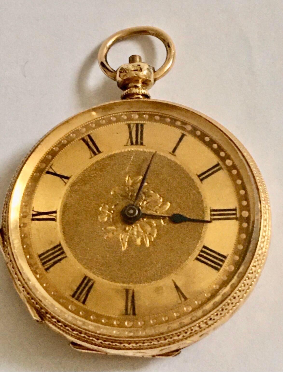 Small 18K Gold Victorian Period Key-Wind Thrussell & Son Geneve Pocket Watch 11