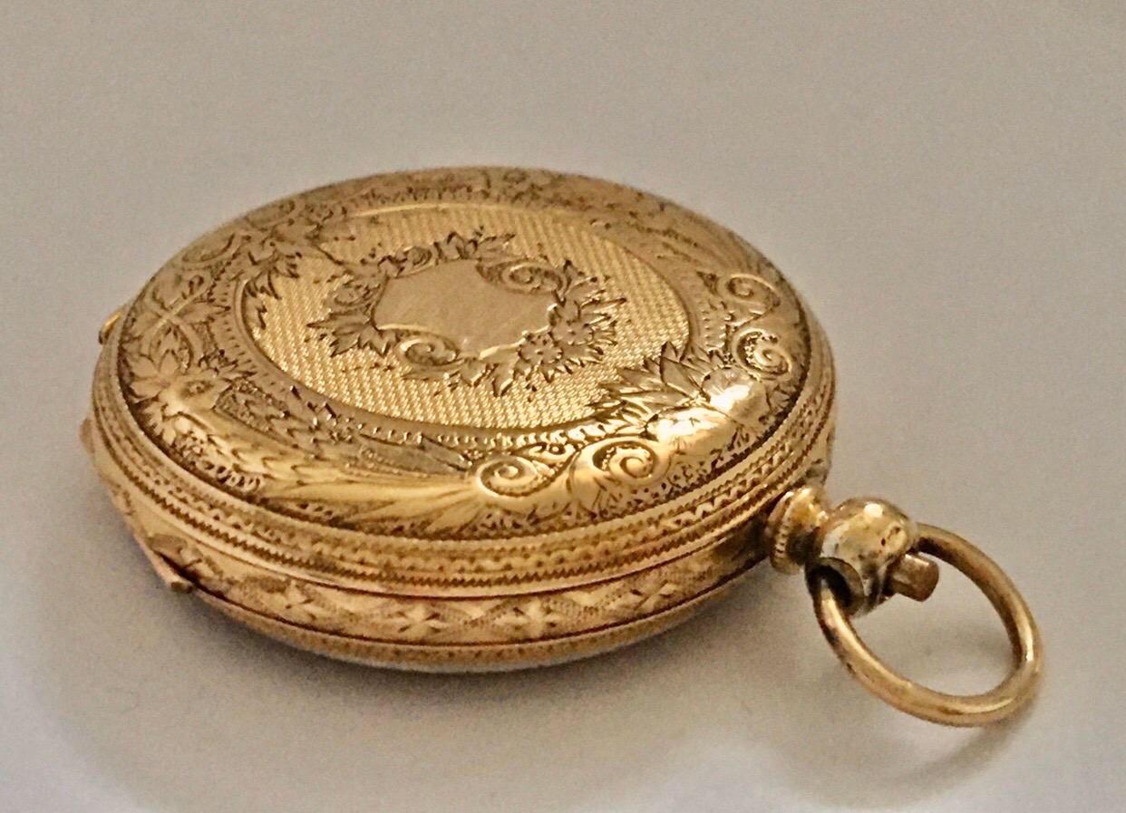 Women's or Men's Small 18K Gold Victorian Period Key-Wind Thrussell & Son Geneve Pocket Watch