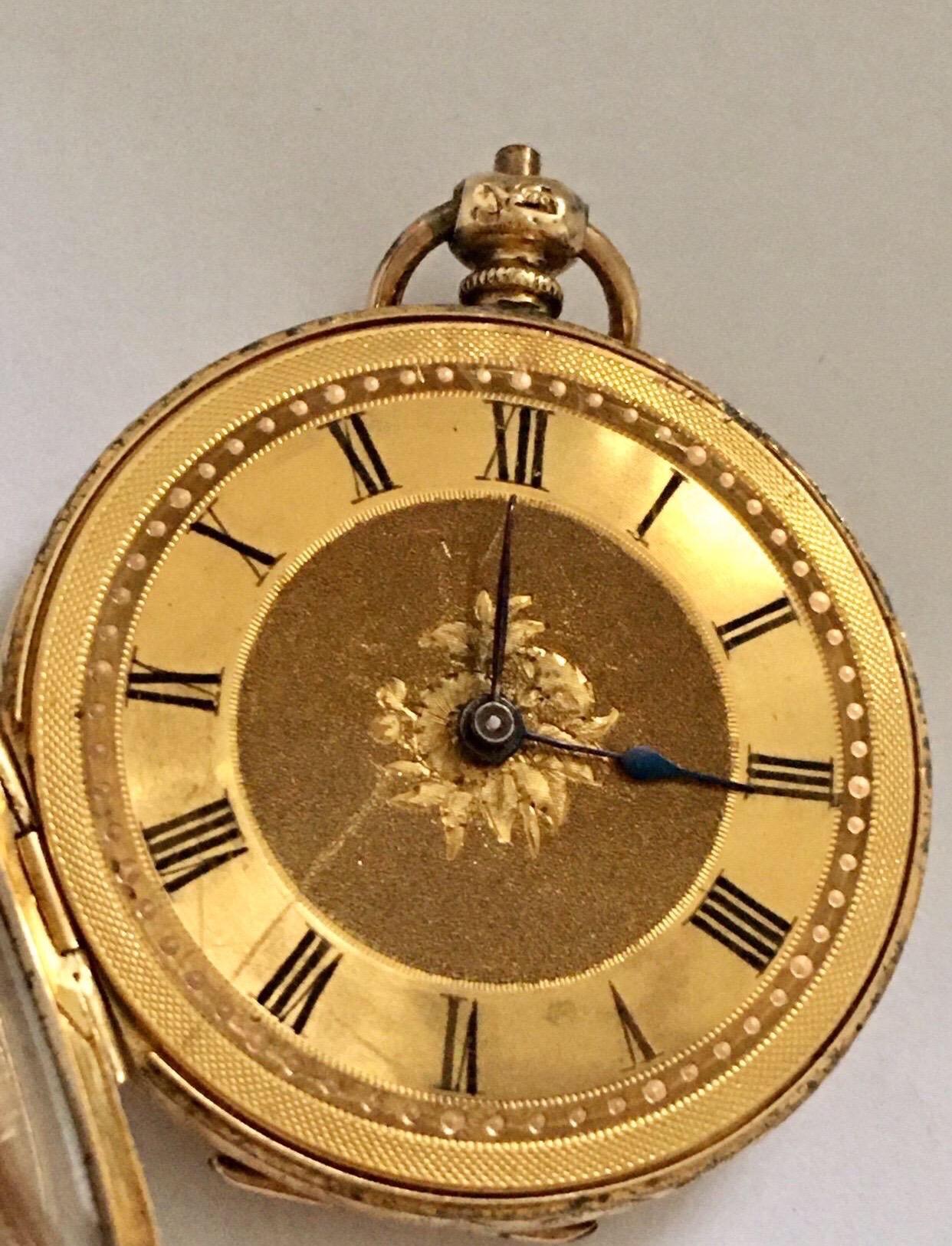 Small 18K Gold Victorian Period Key-Wind Thrussell & Son Geneve Pocket Watch 2