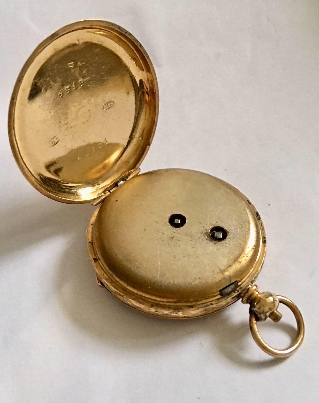 Small 18K Gold Victorian Period Key-Wind Thrussell & Son Geneve Pocket Watch 3