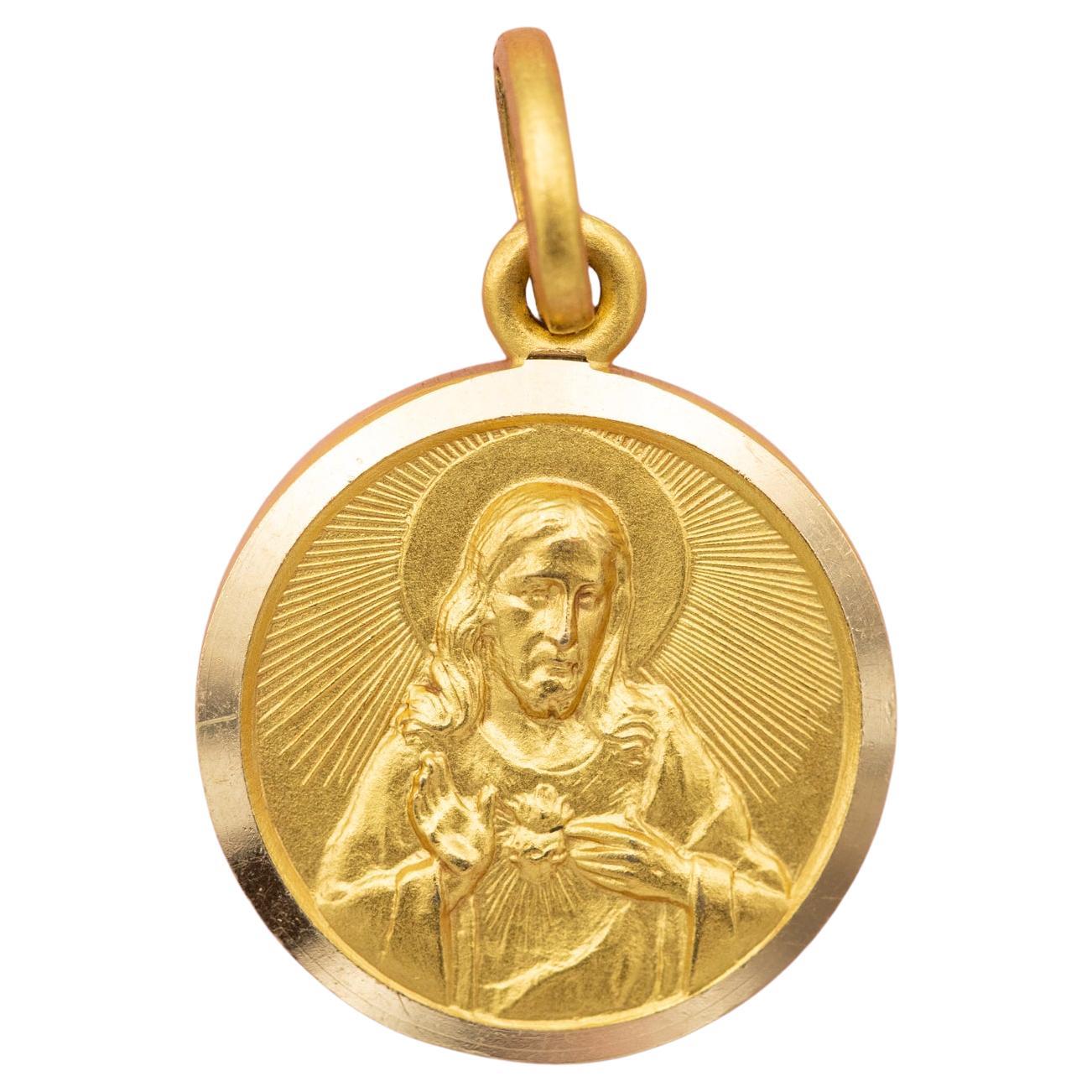 Small 18K solid gold Scapular pendant - Catholic - Holy Sacred Heart of Jesus
