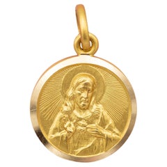 Small 18K solid gold Scapular pendant - Catholic - Holy Sacred Heart of Jesus