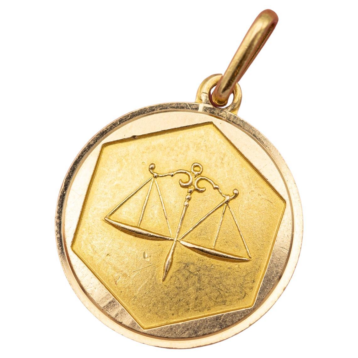 Pequeño amuleto zodiacal Vintage 18K - Libra - Oro amarillo macizo de 18 quilates Signo zodiacal