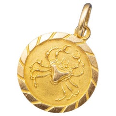 Kleine 18K Vintage Zodiac Anhänger - Krebs - 18 Karat massivem Gelbgold Sternzeichen