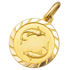 Small 18K Vintage zodiac pendant - Pisces - 18 karat solid yellow gold Star sign