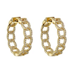 Small 18k Yellow Gold & Diamond Curb Link Hoop Earrings