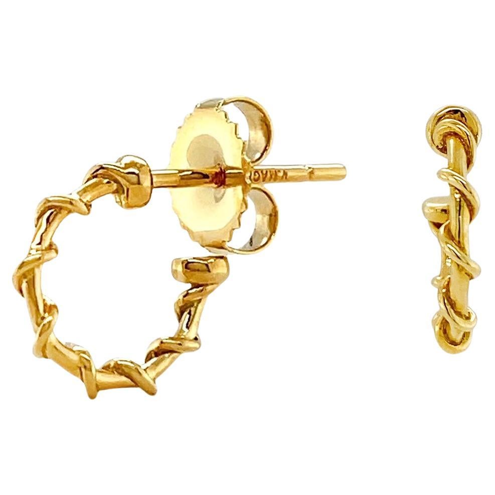 Small 18K Yellow Gold Nautical Rope Hoop Earrings For Sale