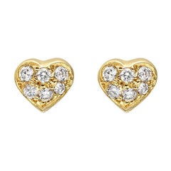 Small 18k Yellow Gold & Pavé Diamond Heart Earstuds