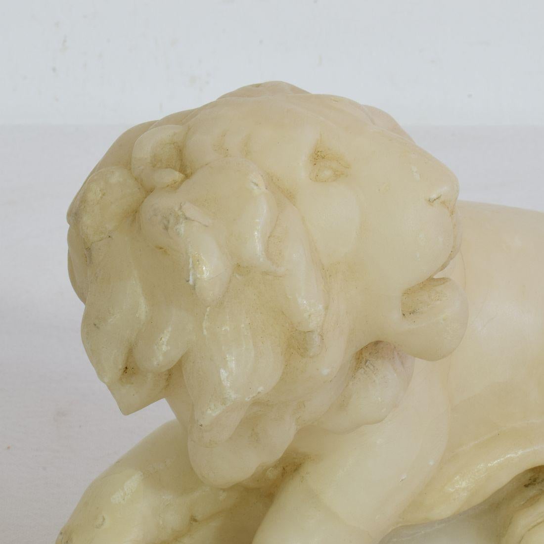 Small 18th-19th Century French Carved Alabaster Lion 9