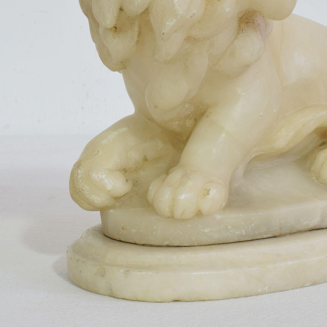 Small 18th-19th Century French Carved Alabaster Lion 10