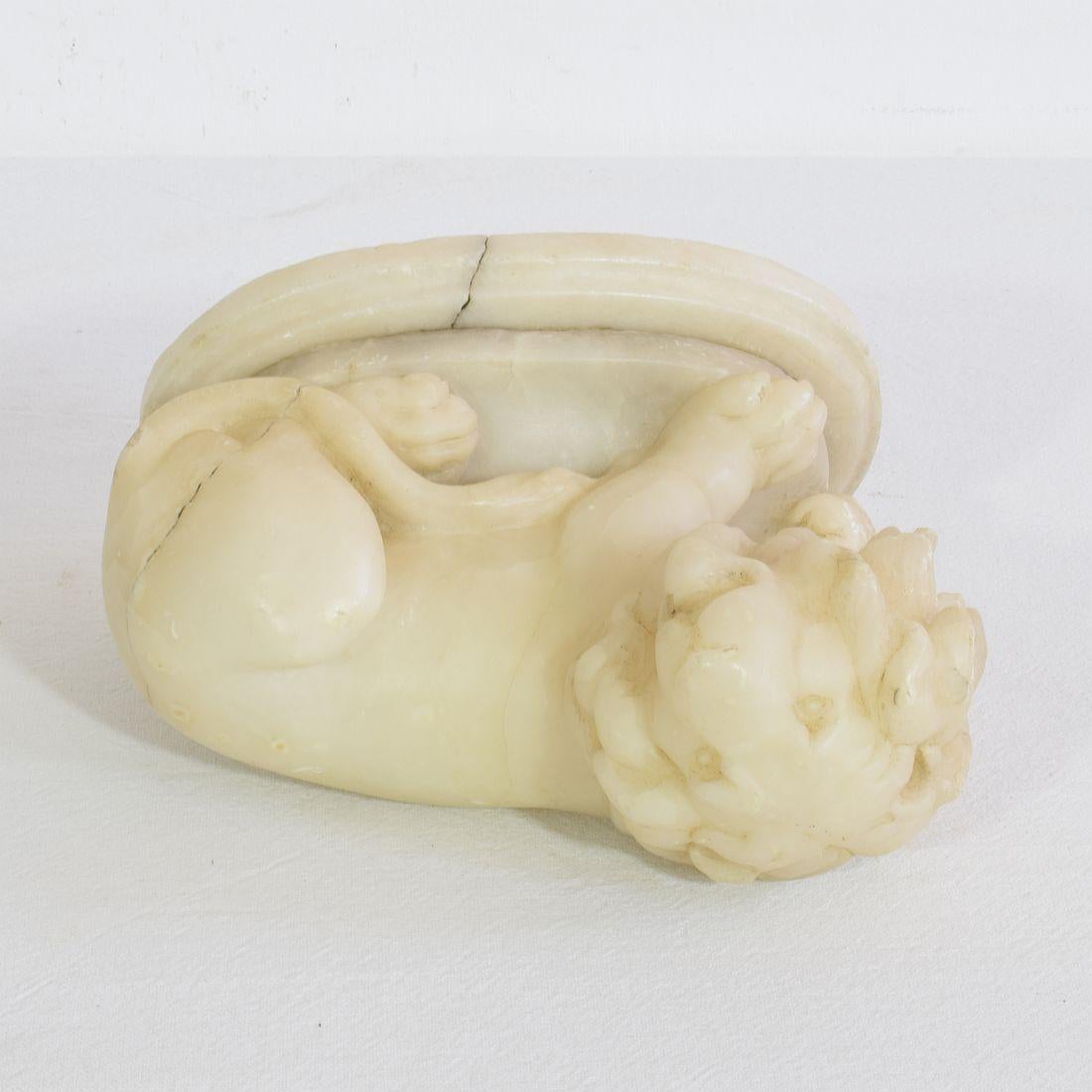 Small 18th-19th Century French Carved Alabaster Lion 11