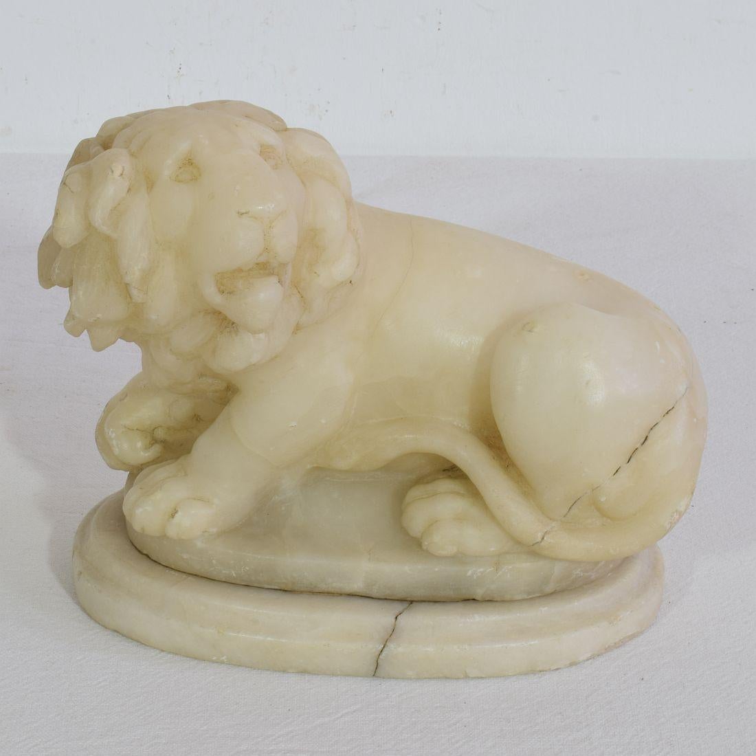 Hand-Carved Small 18th-19th Century French Carved Alabaster Lion