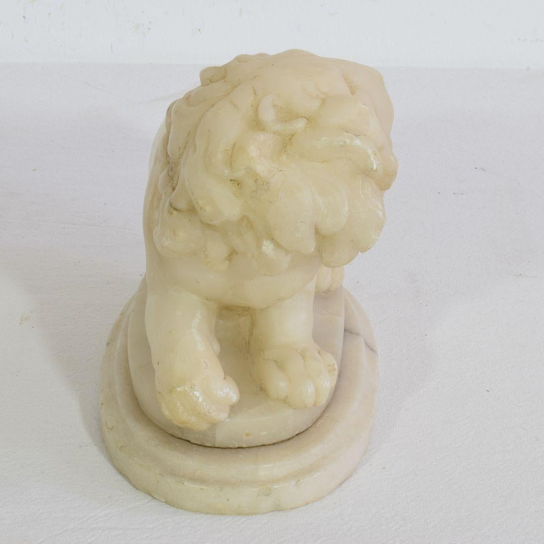 Small 18th-19th Century French Carved Alabaster Lion 2