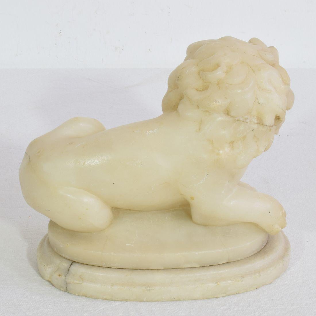 Small 18th-19th Century French Carved Alabaster Lion 3