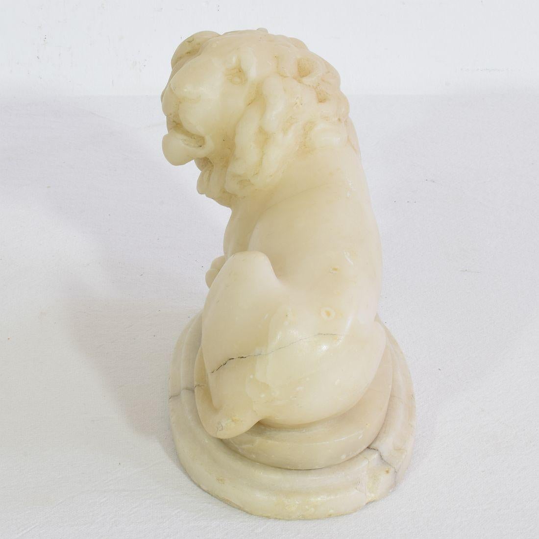 Small 18th-19th Century French Carved Alabaster Lion 4