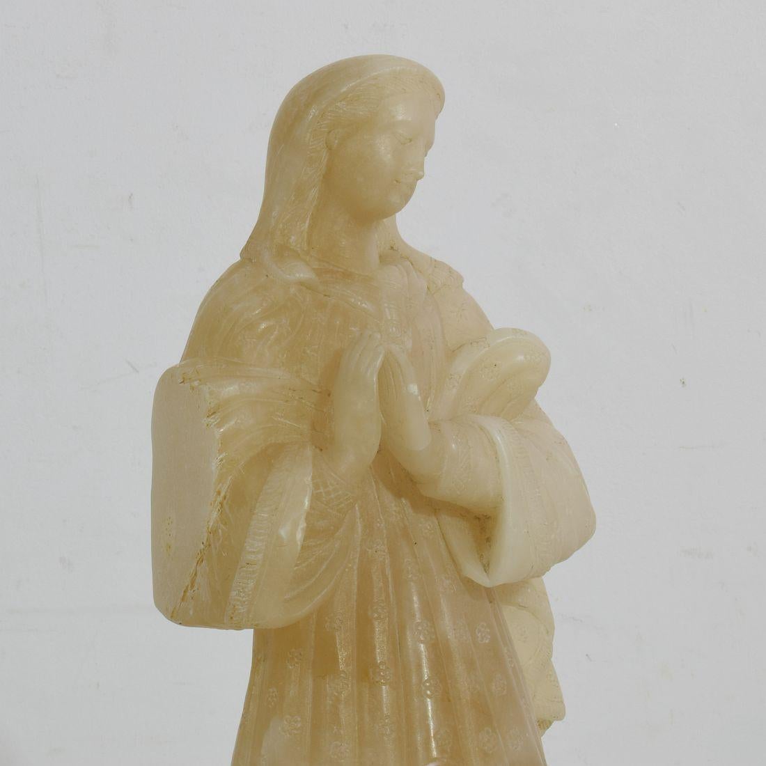 Small 18th-19th Century French Carved Alabaster Madonna 7