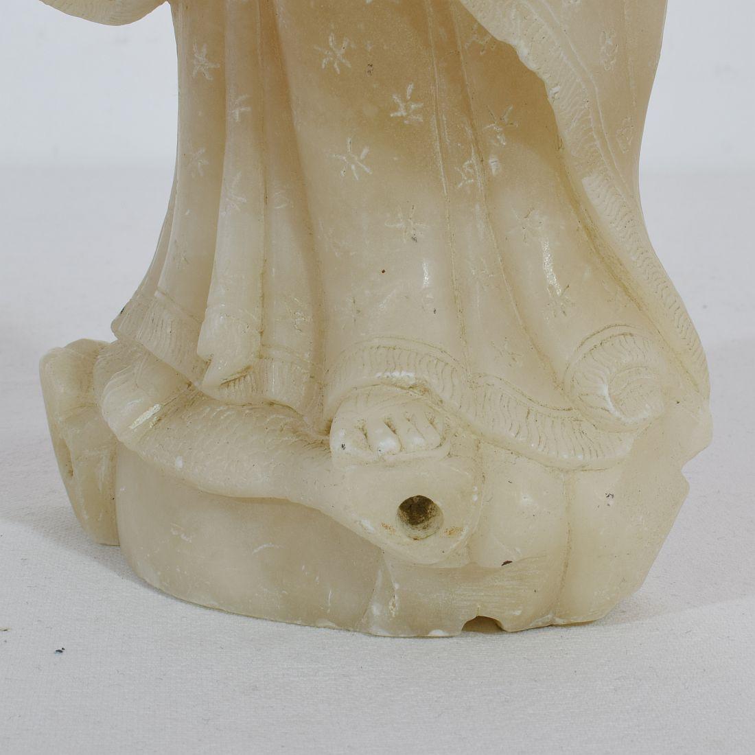 Small 18th-19th Century French Carved Alabaster Madonna 15