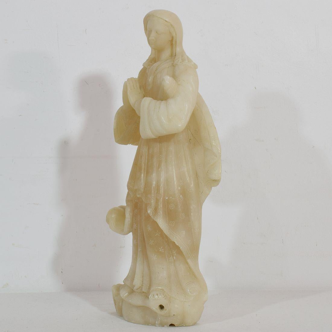 Small 18th-19th Century French Carved Alabaster Madonna 1