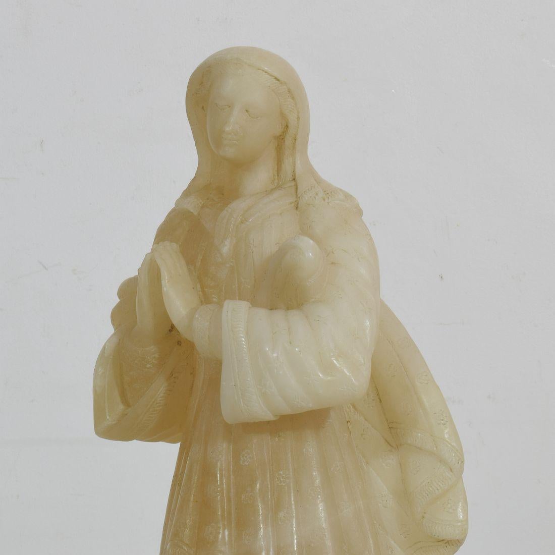 Small 18th-19th Century French Carved Alabaster Madonna 5