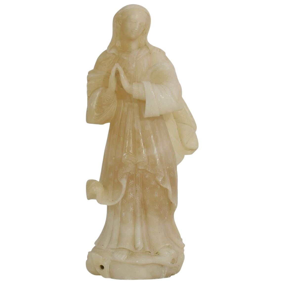 Small 18th-19th Century French Carved Alabaster Madonna