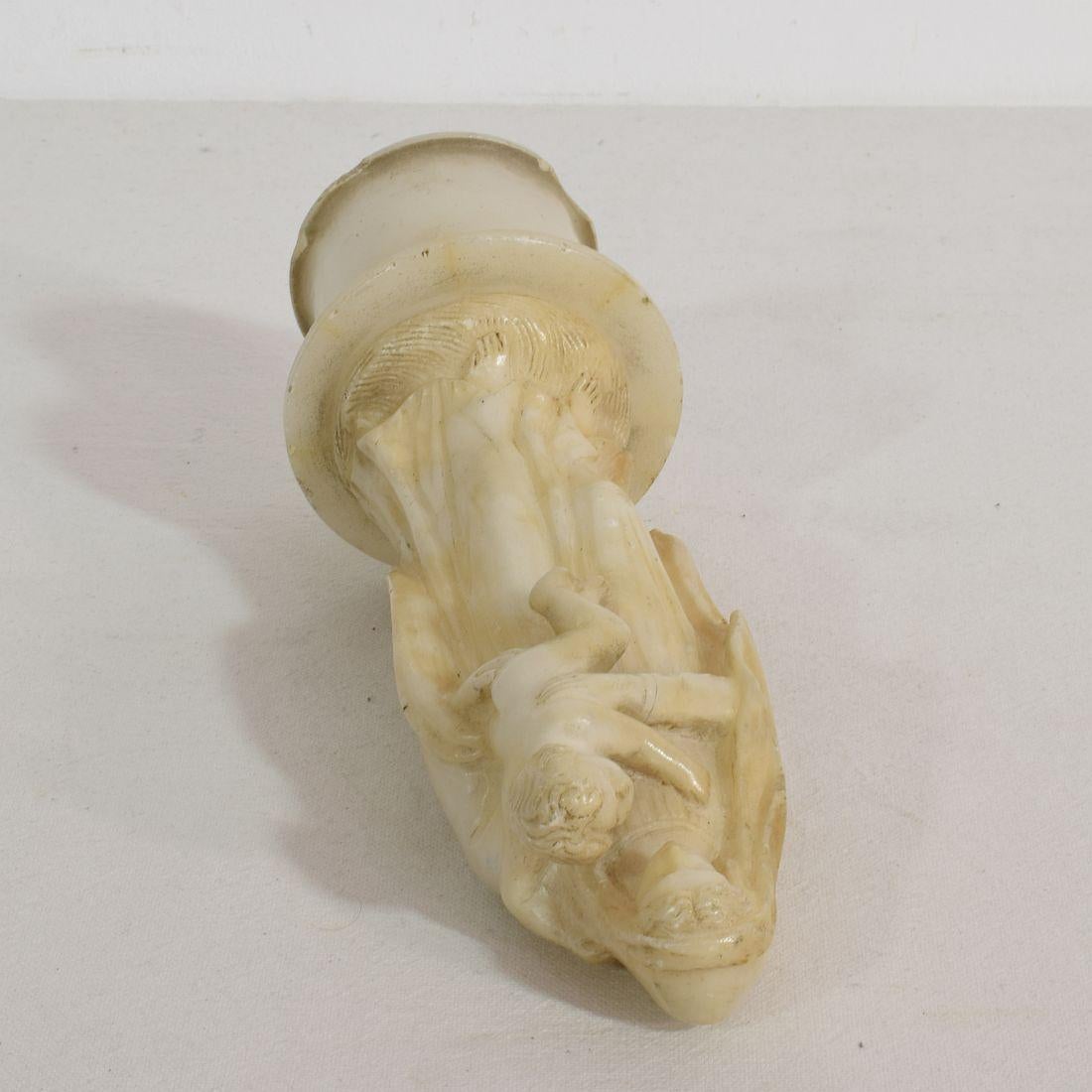 Small 18th-19th Century French Carved Alabaster Madonna with Child 11
