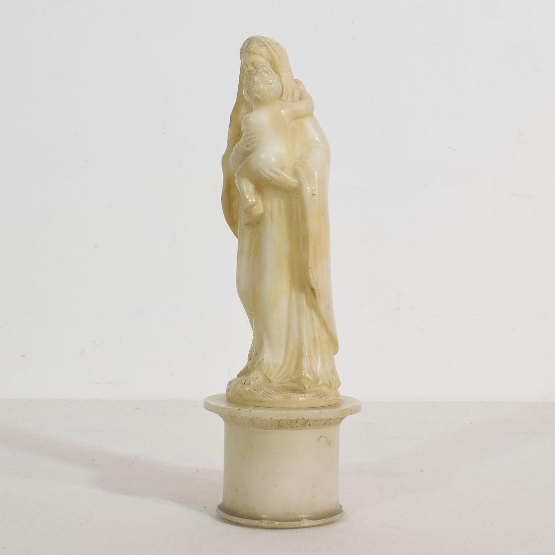 Neoclassical Small 18th-19th Century French Carved Alabaster Madonna with Child