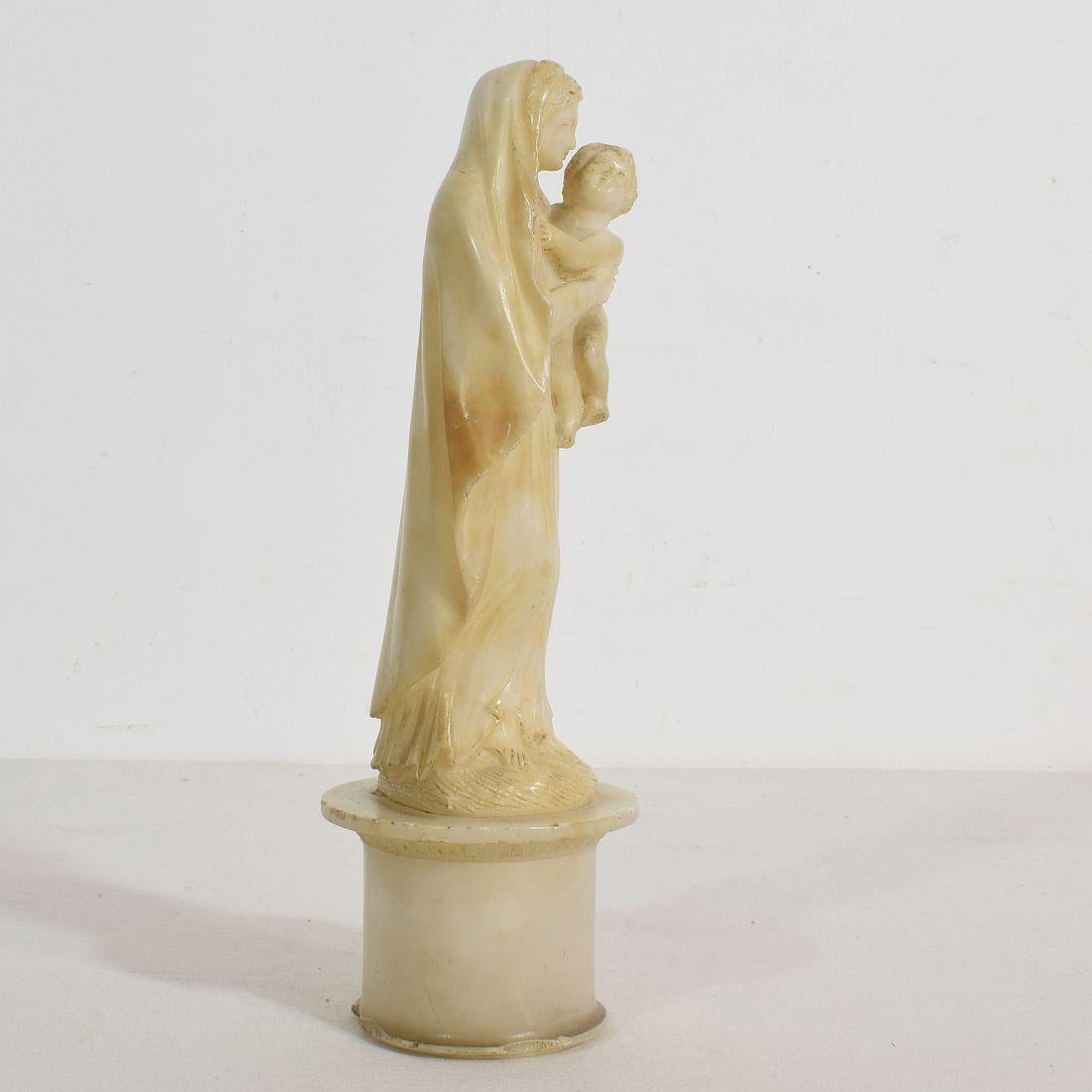 Small 18th-19th Century French Carved Alabaster Madonna with Child 2