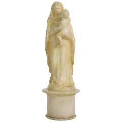 Small 18th-19th Century French Carved Alabaster Madonna with Child