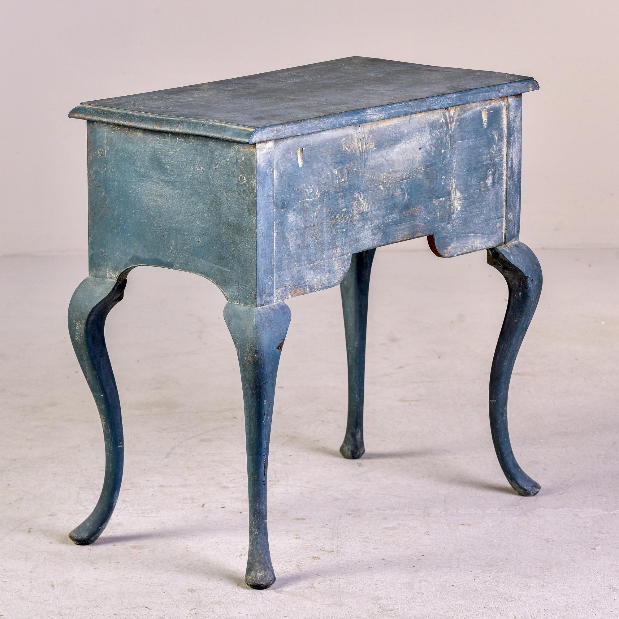 Small 18th C English Three Drawer Lowboy / Lamp Table with Blue Paint 5